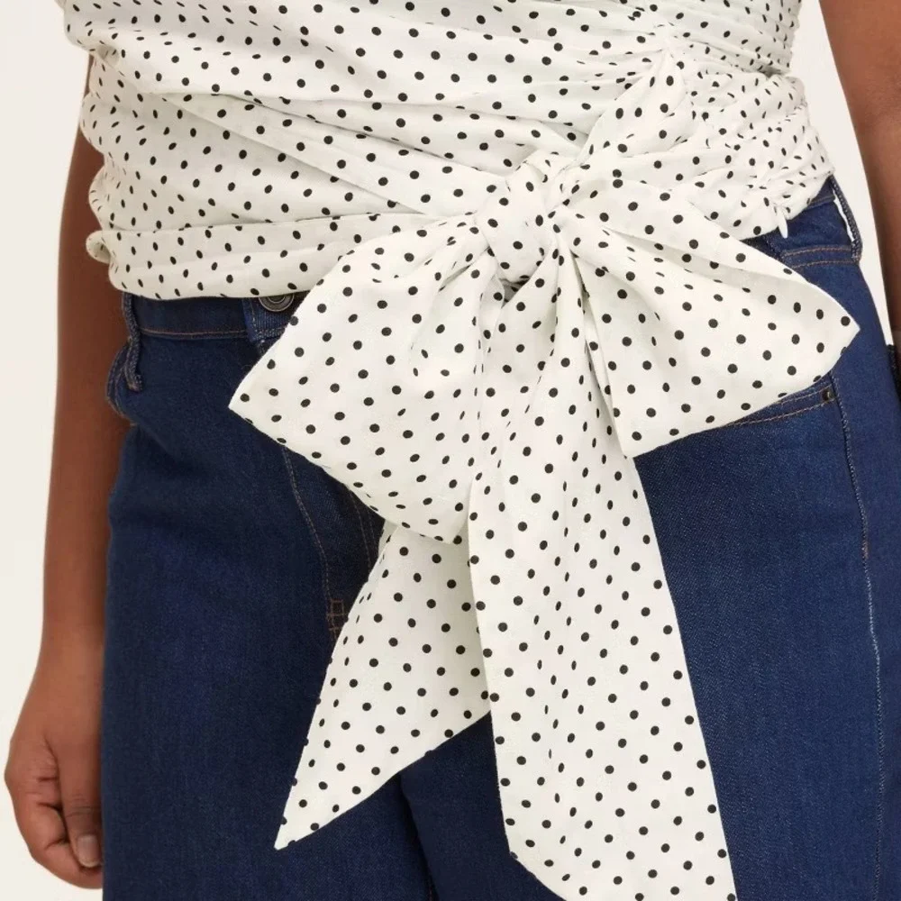 New! Kate Spade x Target Small Mini Polka Dot Ruched Linen Tank Top White Size S